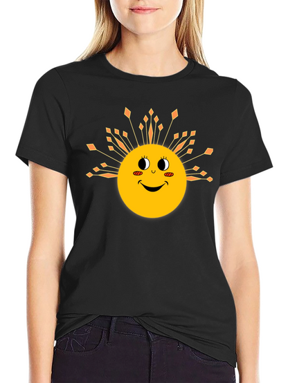 Smiling Sun Graphic Tee - Black Cotton Blend T-Shirt