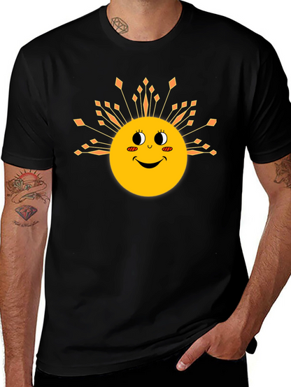 Smiling Sun Graphic Tee - Black Cotton Blend T-Shirt