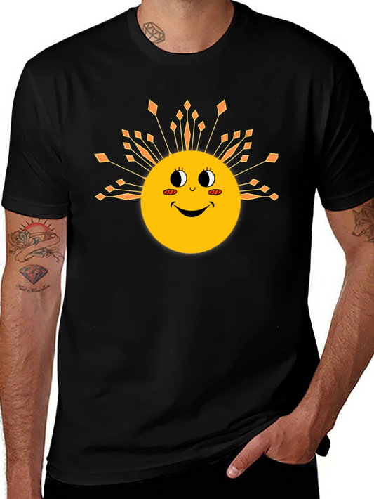 Smiling Sun Graphic Tee - Black Cotton Blend T-Shirt