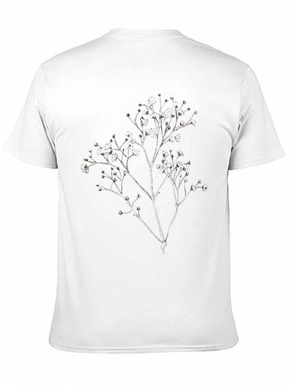 Mens Black T-Shirt with Botanical Branch Design