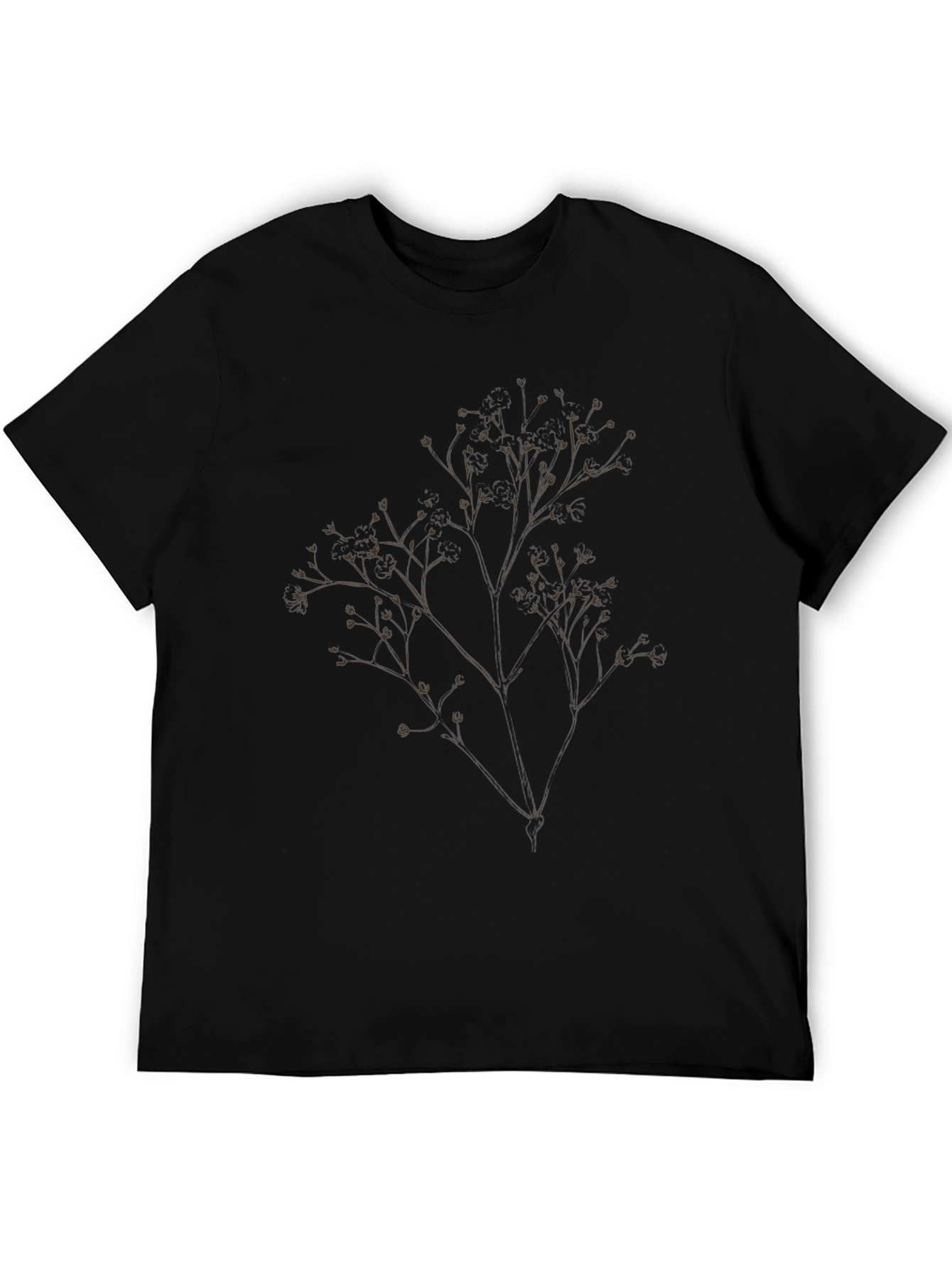 Mens Black T-Shirt with Botanical Branch Design