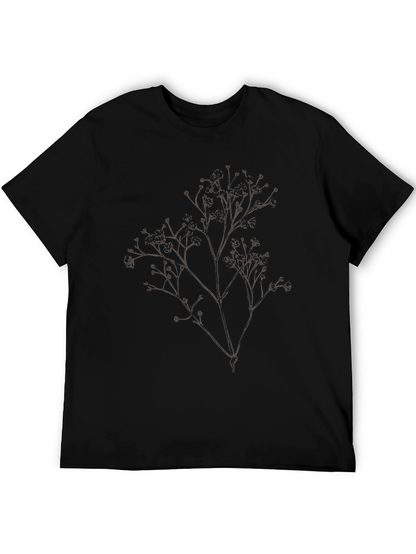 Mens Black T-Shirt with Botanical Branch Design