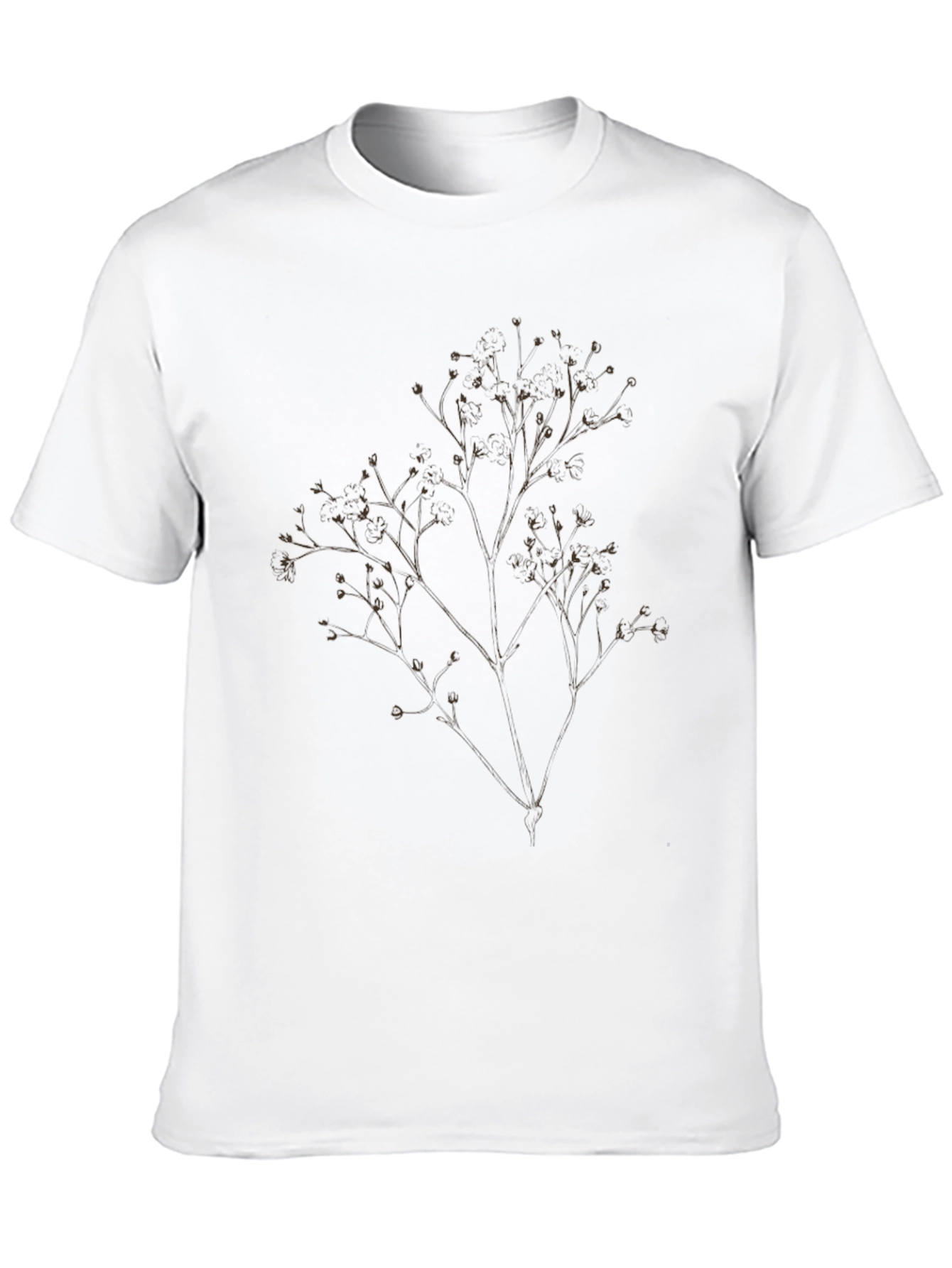 Mens Black T-Shirt with Botanical Branch Design