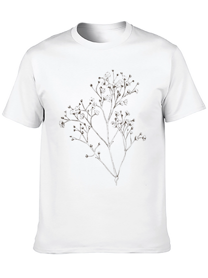 Mens Black T-Shirt with Botanical Branch Design