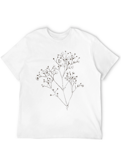 Mens Black T-Shirt with Botanical Branch Design