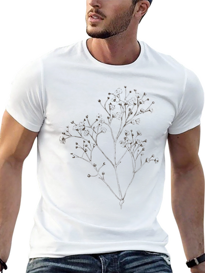 Mens Black T-Shirt with Botanical Branch Design