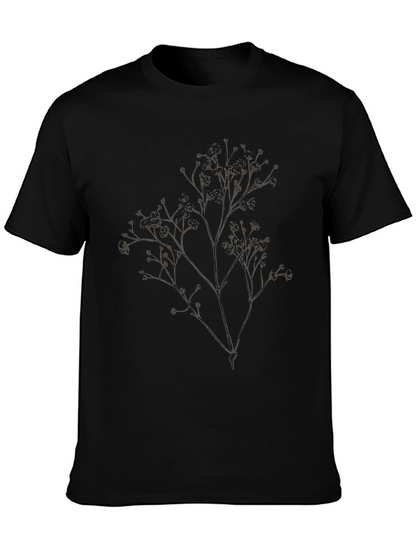 Mens Black T-Shirt with Botanical Branch Design
