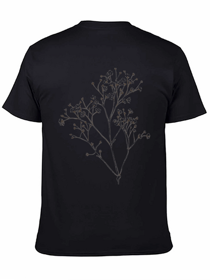 Mens Black T-Shirt with Botanical Branch Design