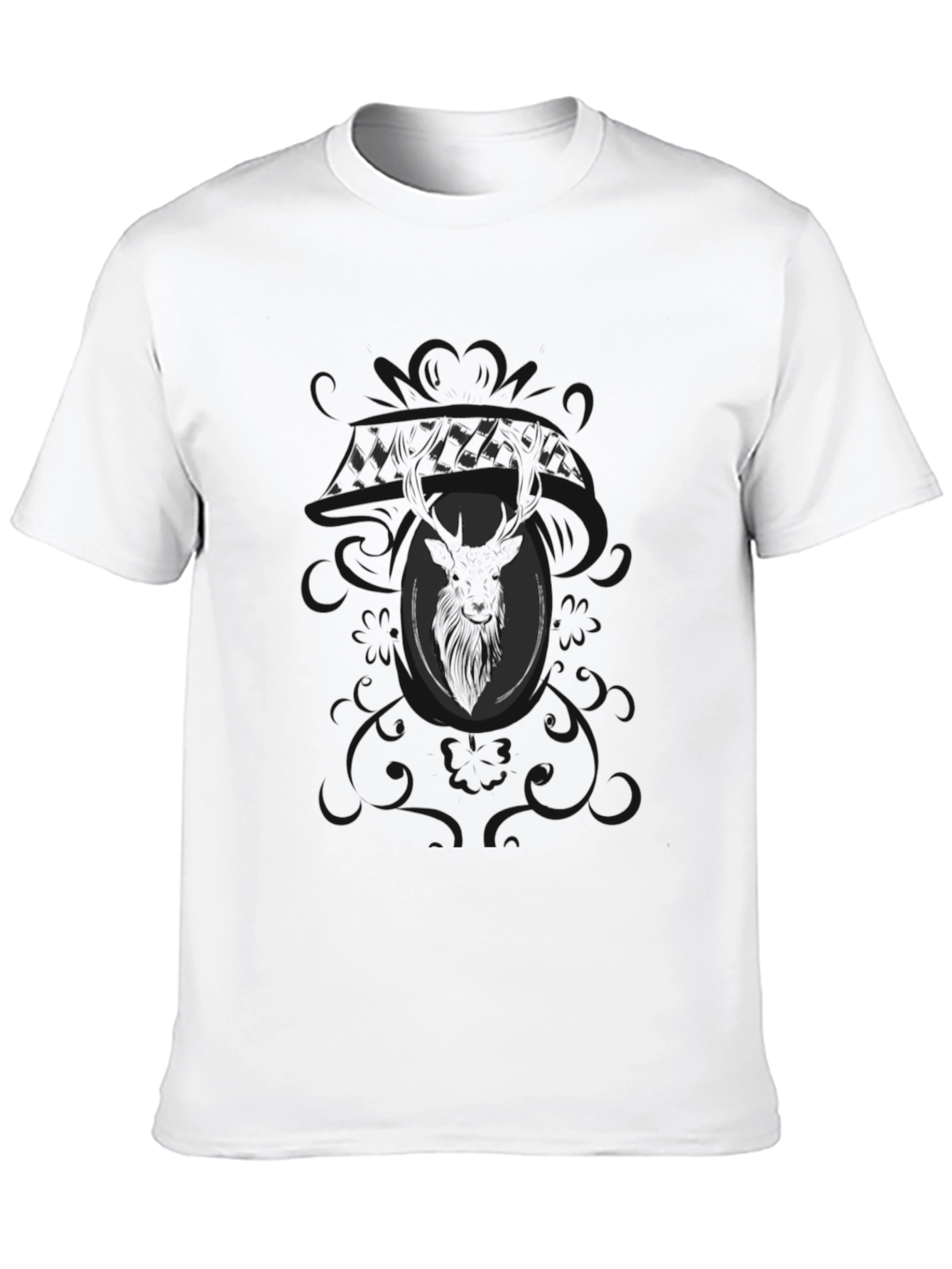 Mens Black Graphic Tee - Deer Motif