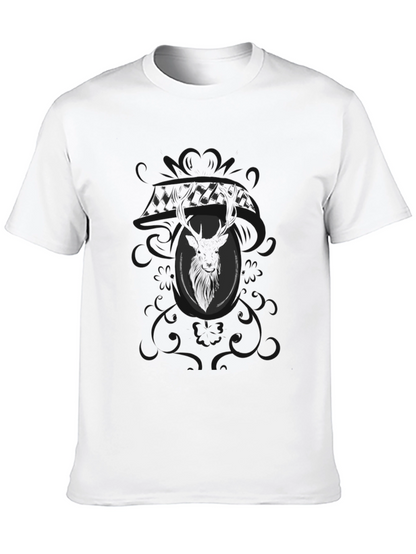 Mens Black Graphic Tee - Deer Motif