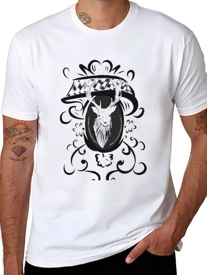 Mens Black Graphic Tee - Deer Motif