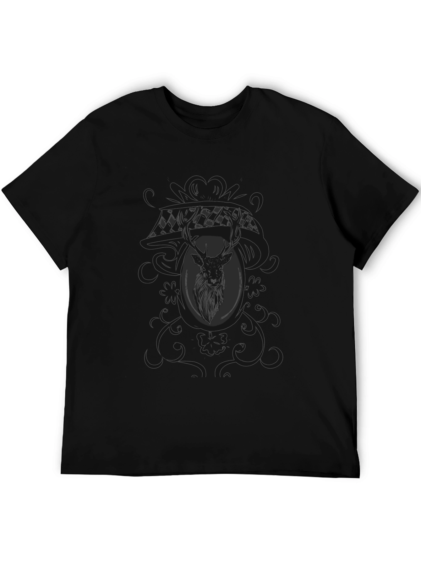 Mens Black Graphic Tee - Deer Motif