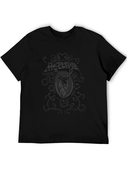 Mens Black Graphic Tee - Deer Motif