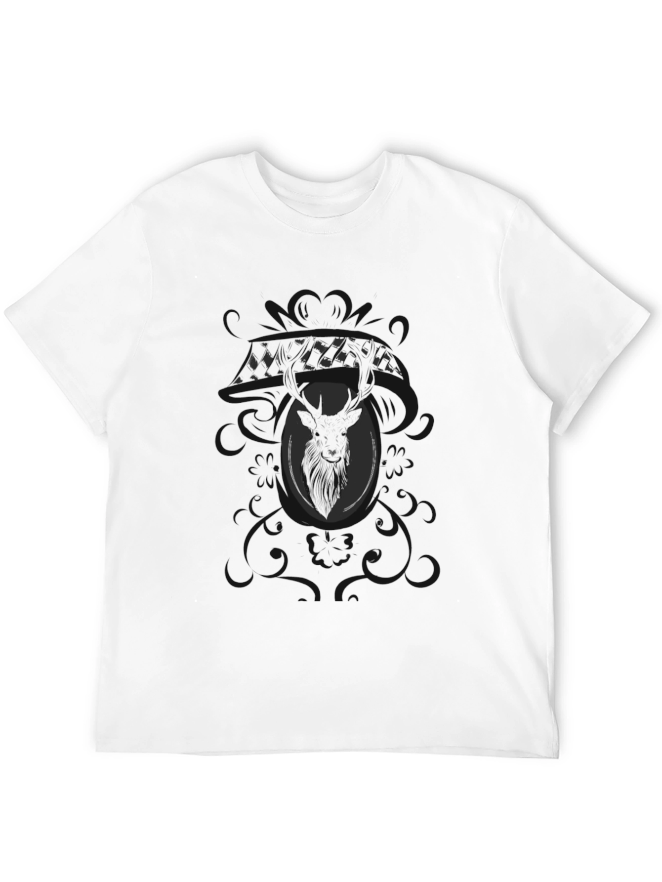 Mens Black Graphic Tee - Deer Motif