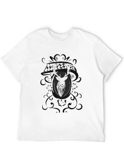 Mens Black Graphic Tee - Deer Motif