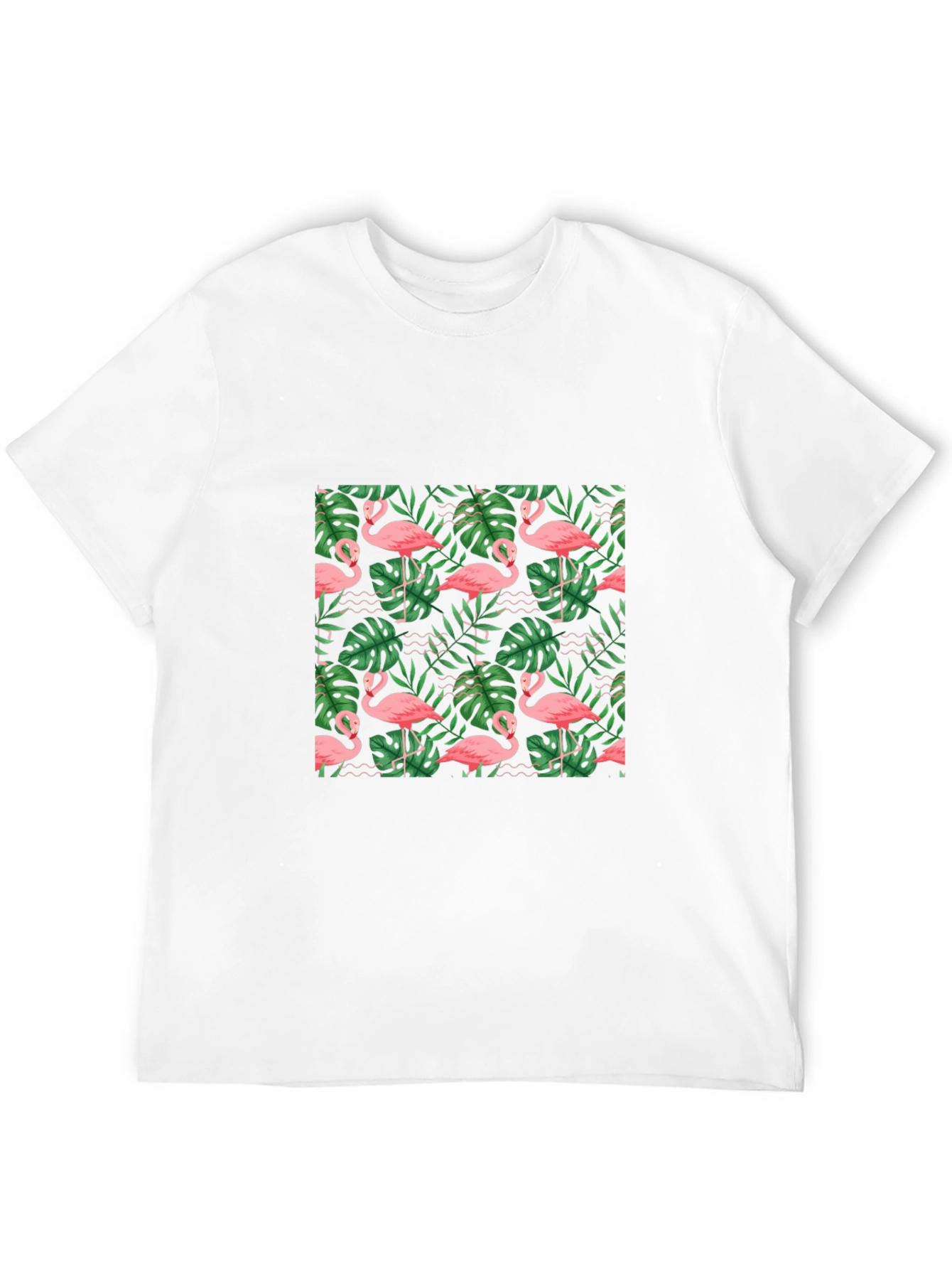 Tropical Flamingo Print Black T-Shirt