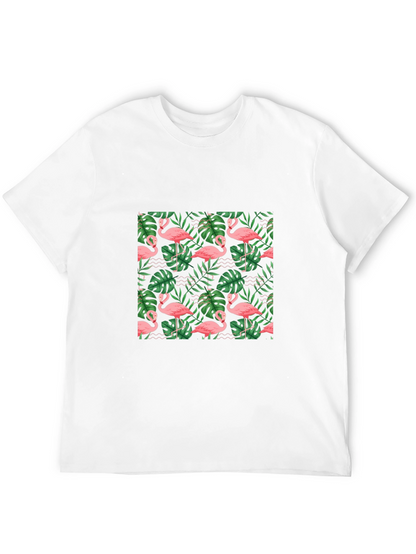 Tropical Flamingo Print Black T-Shirt