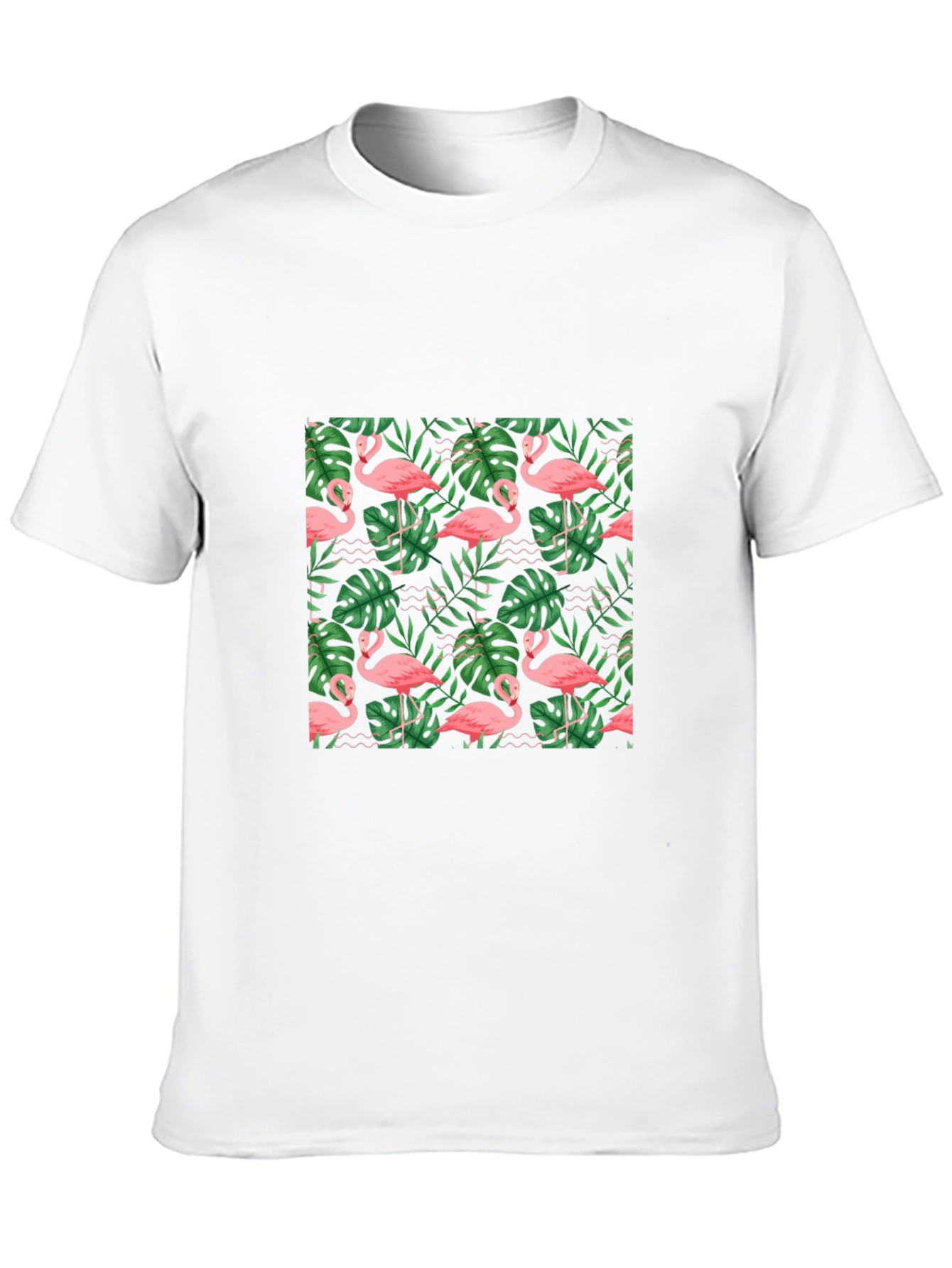 Tropical Flamingo Print Black T-Shirt