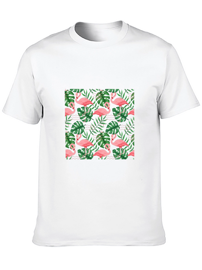 Tropical Flamingo Print Black T-Shirt