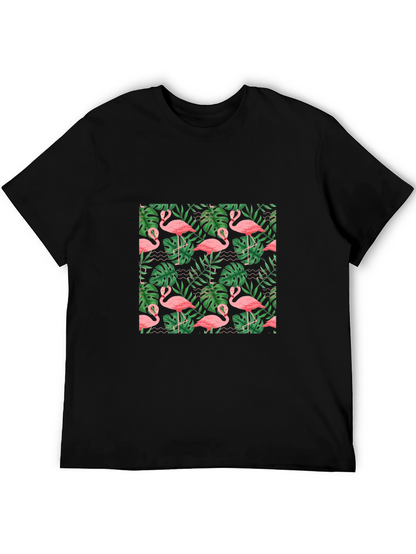 Tropical Flamingo Print Black T-Shirt