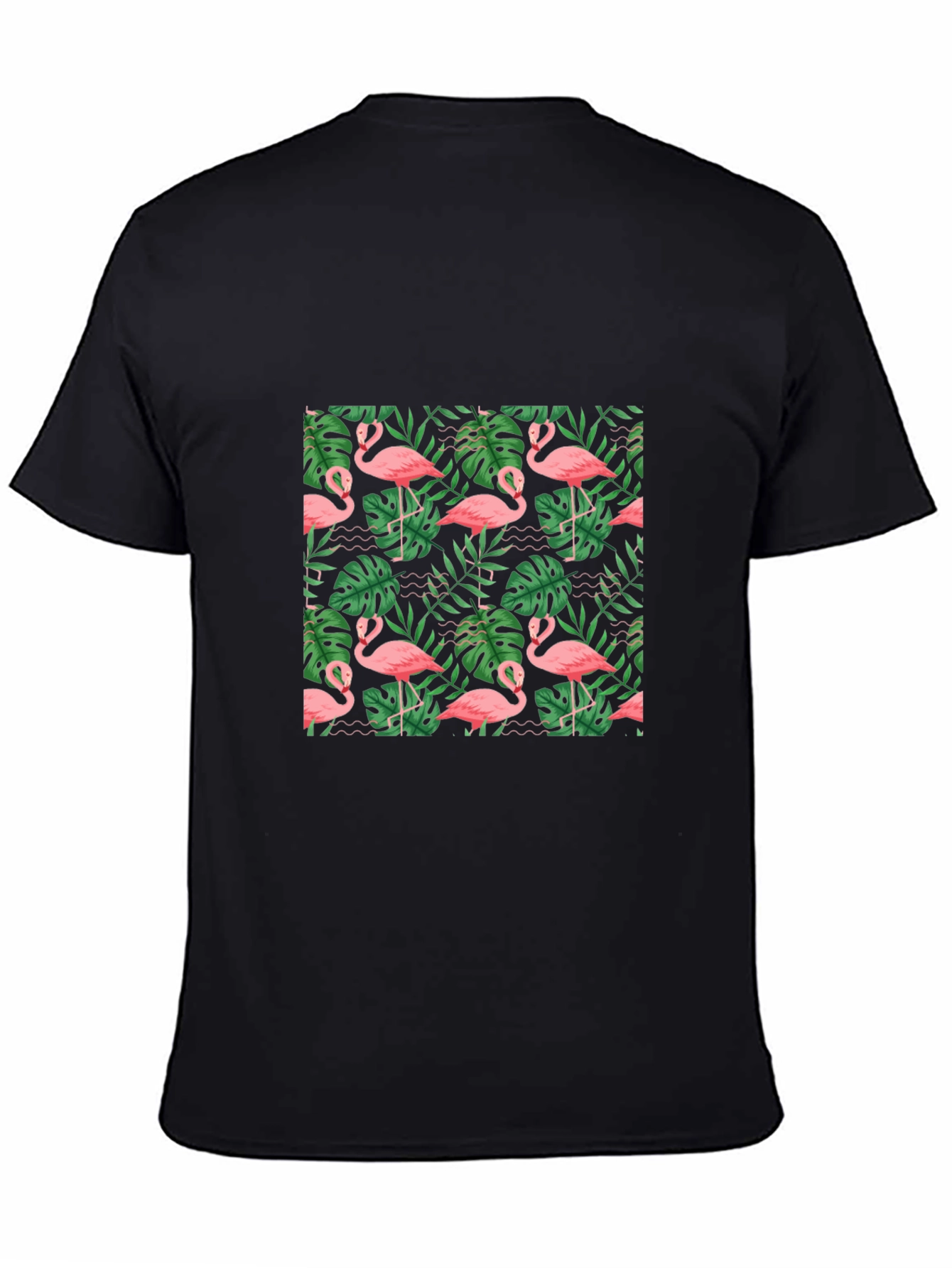 Tropical Flamingo Print Black T-Shirt