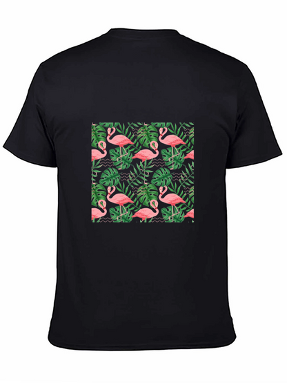 Tropical Flamingo Print Black T-Shirt
