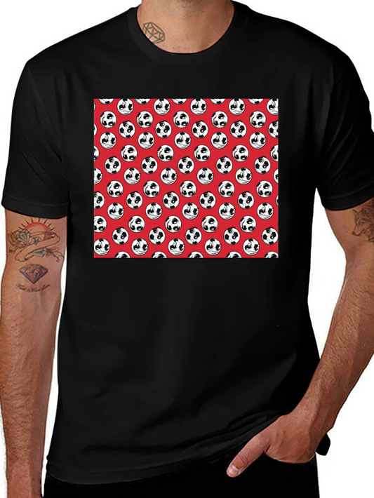 Panda Soccer Ball Pattern Mens Black T-Shirt