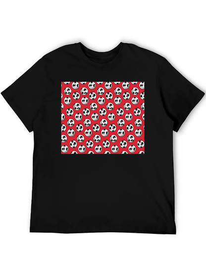 Panda Soccer Ball Pattern Mens Black T-Shirt