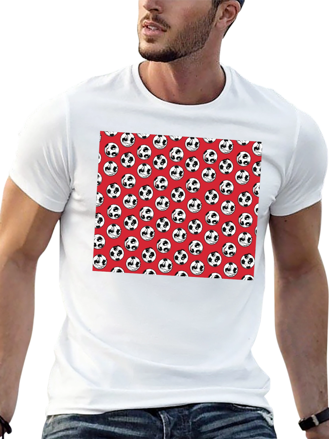 Panda Soccer Ball Pattern Mens Black T-Shirt