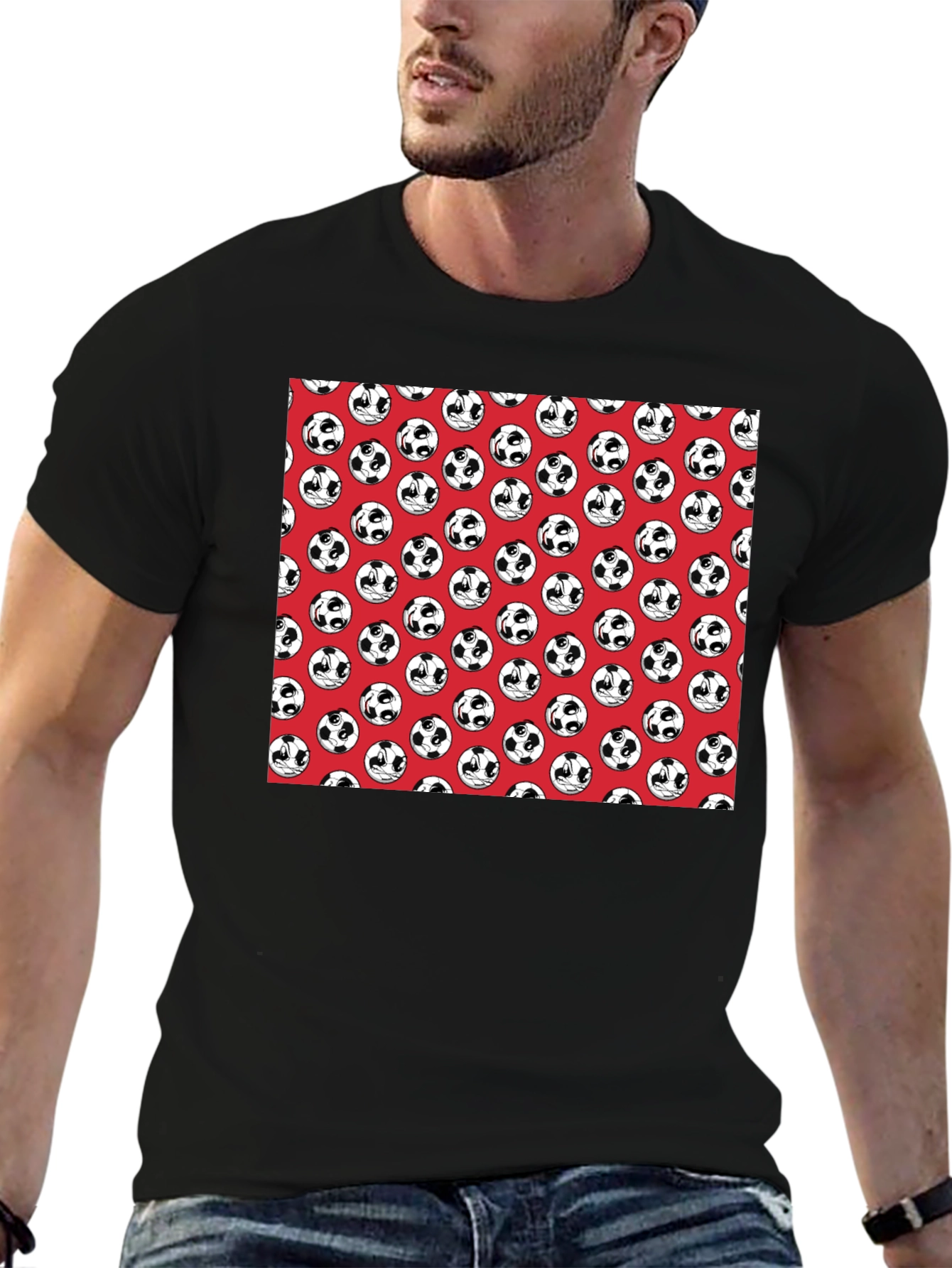 Panda Soccer Ball Pattern Mens Black T-Shirt