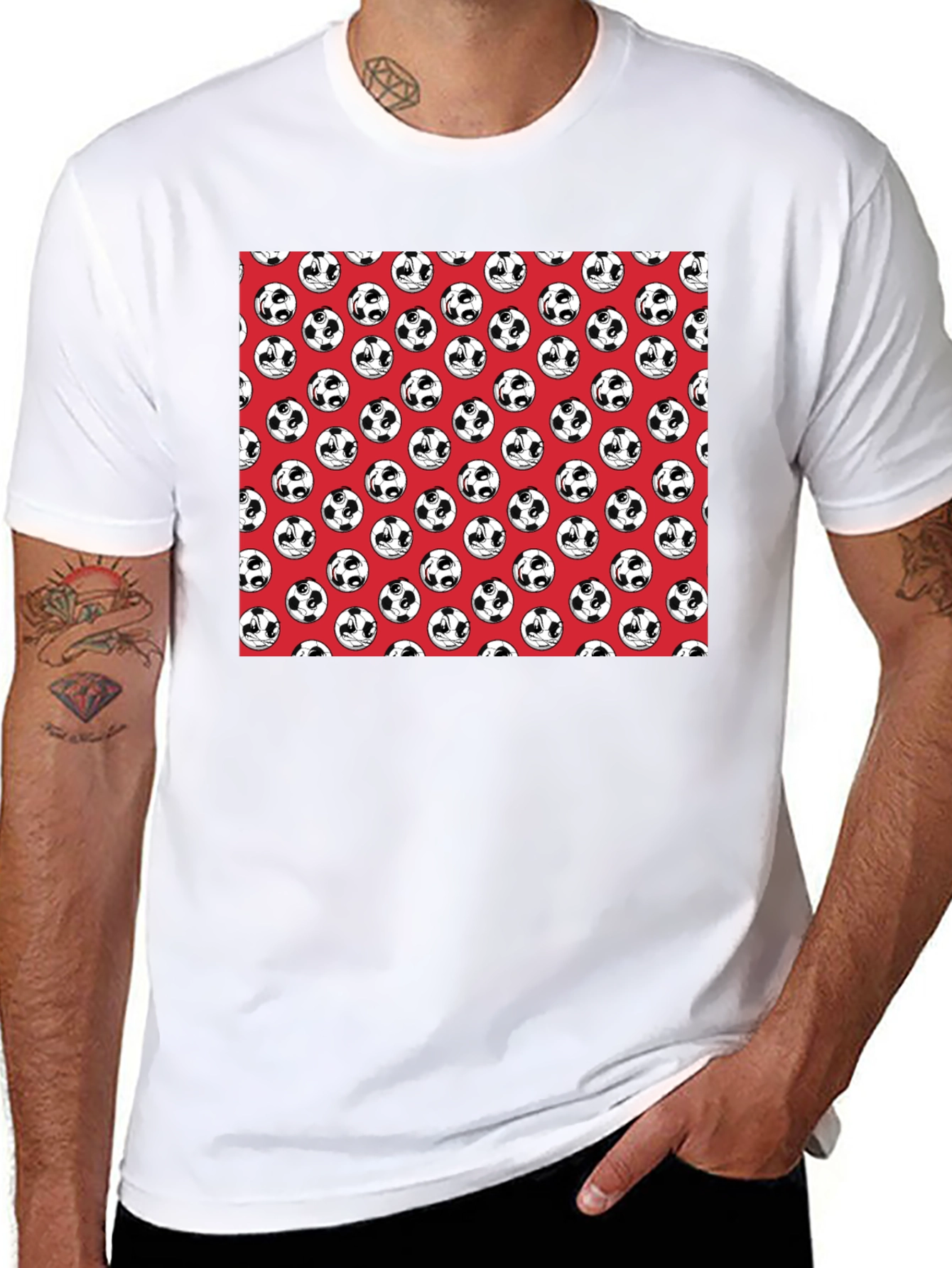 Panda Soccer Ball Pattern Mens Black T-Shirt