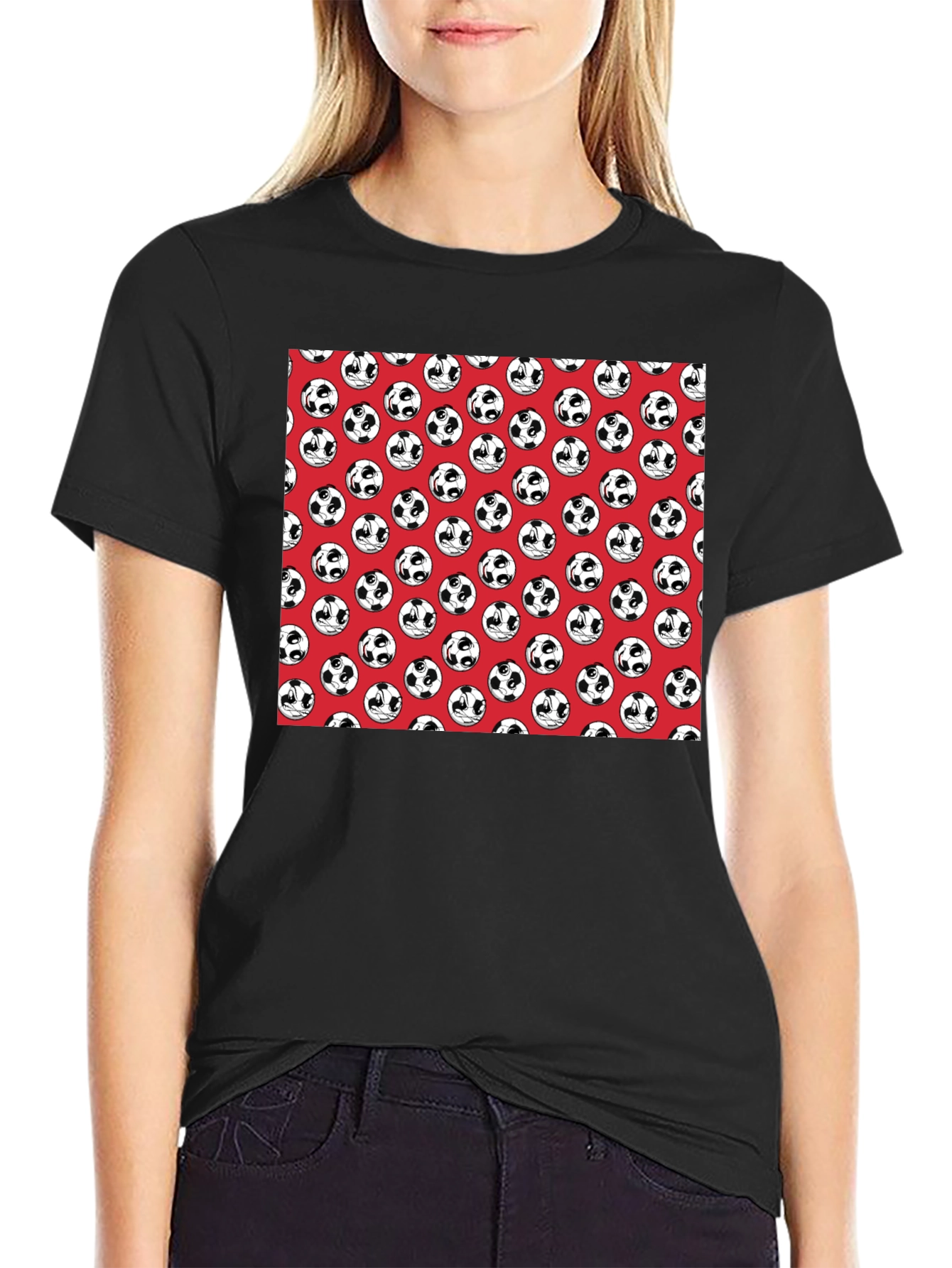 Panda Soccer Ball Pattern Mens Black T-Shirt