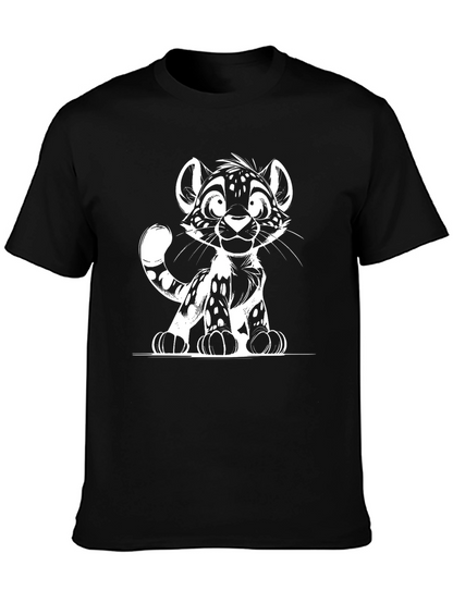 Cute Cartoon Leopard Graphic Black T-Shirt