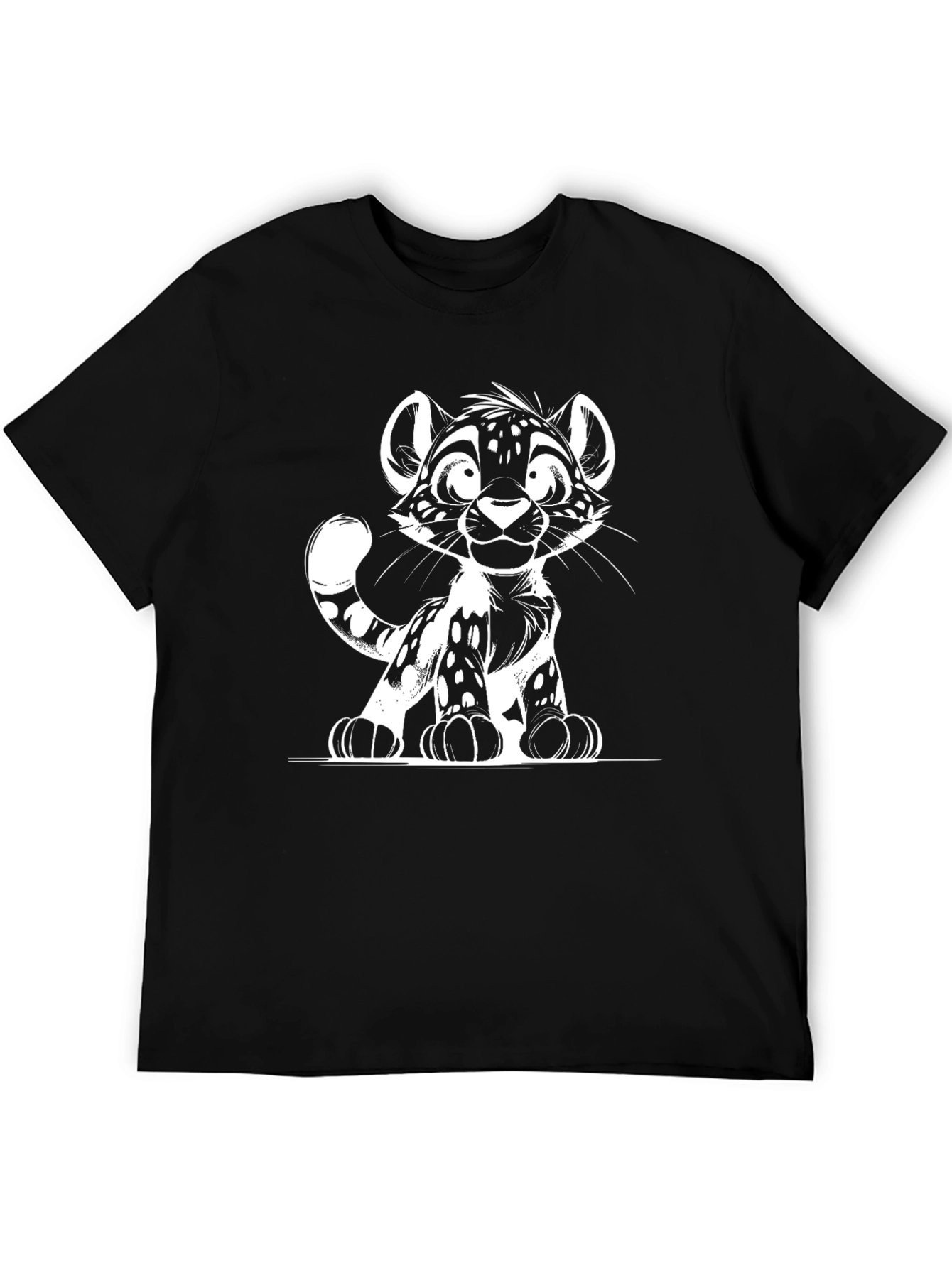 Cute Cartoon Leopard Graphic Black T-Shirt