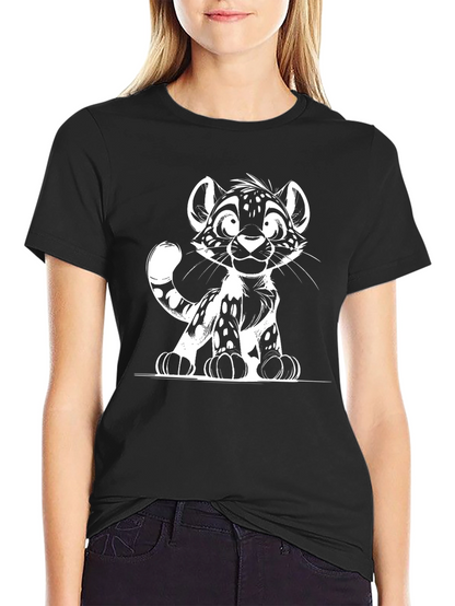 Cute Cartoon Leopard Graphic Black T-Shirt