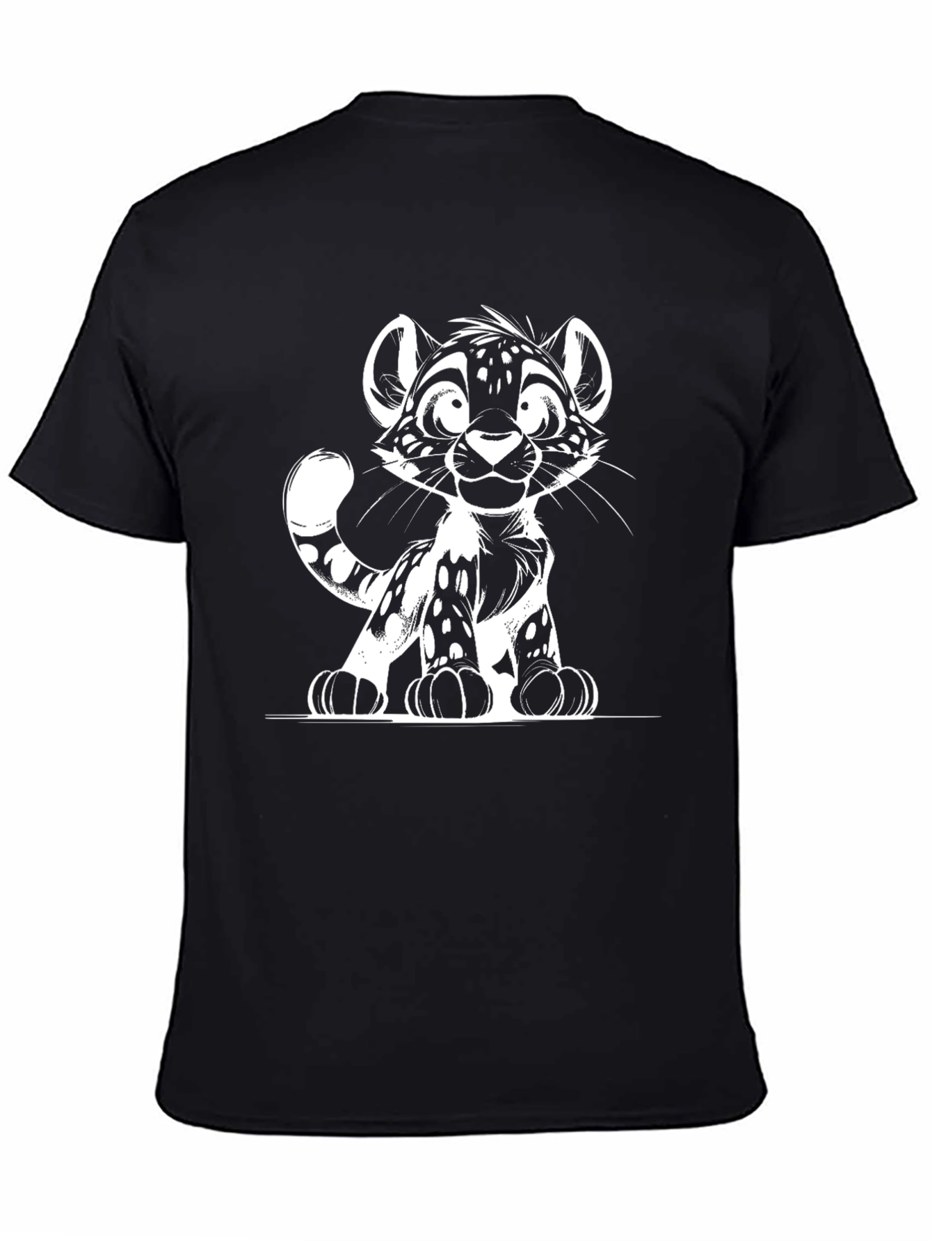 Cute Cartoon Leopard Graphic Black T-Shirt