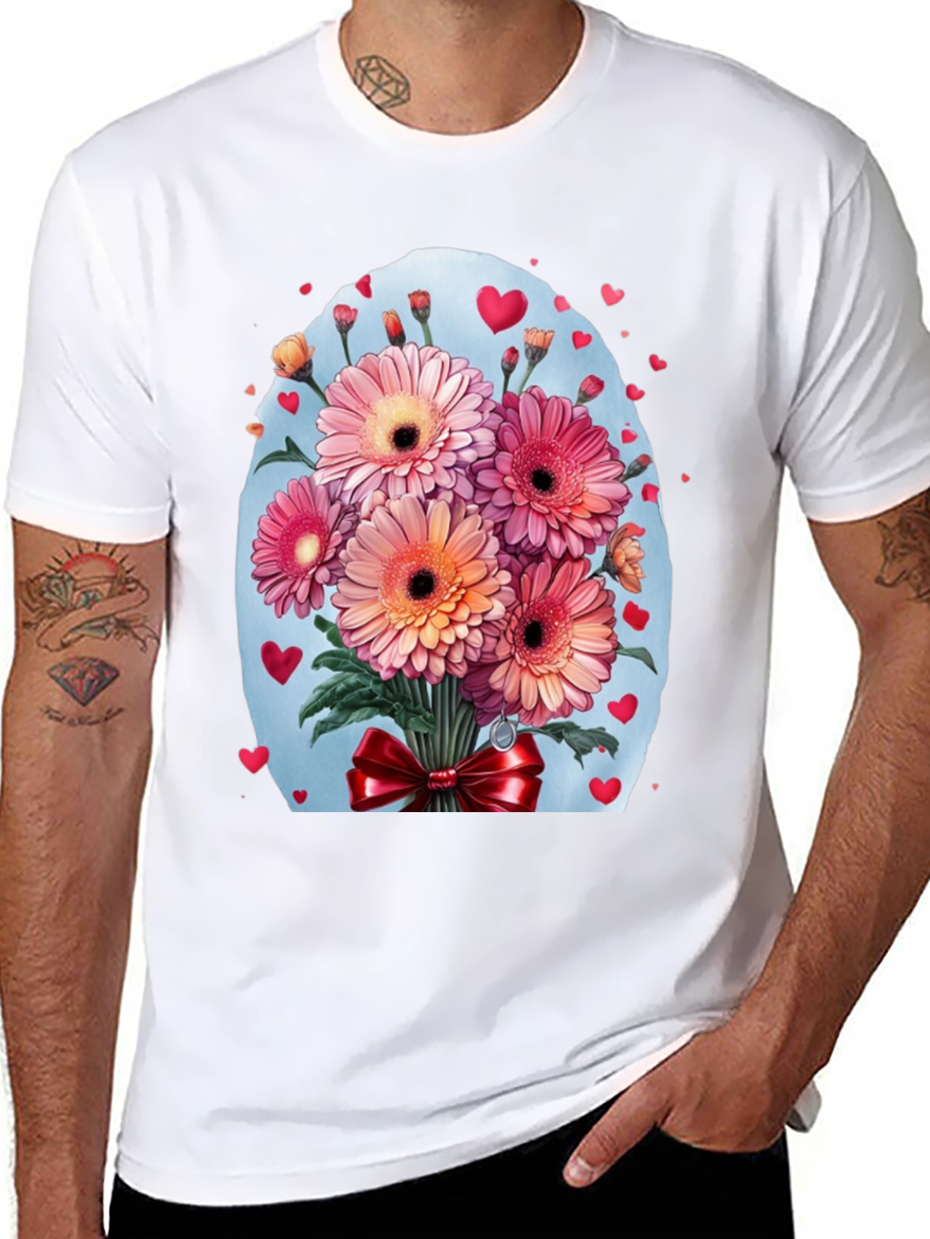 Floral Bouquet Heart T-Shirt - Romantic Design