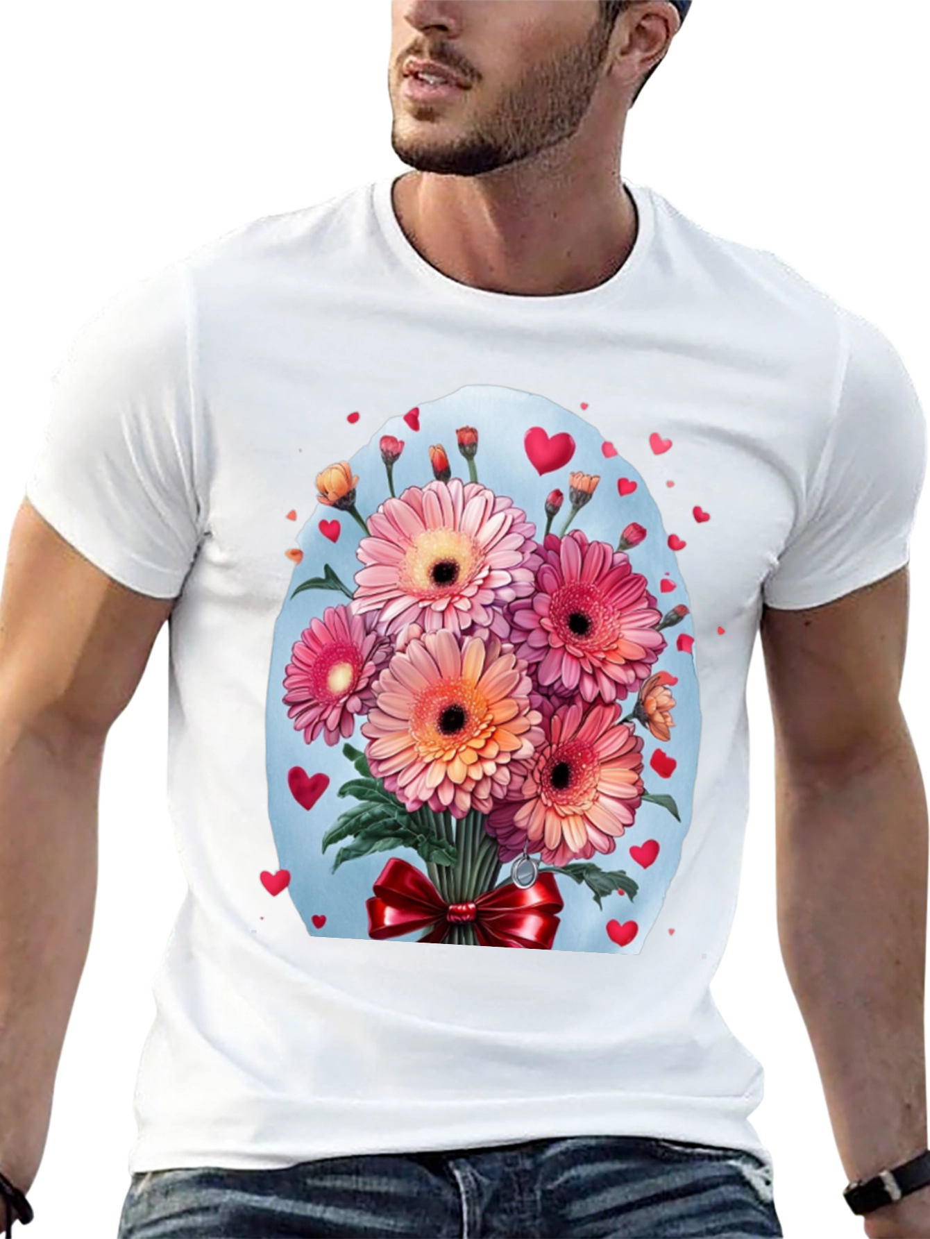 Floral Bouquet Heart T-Shirt - Romantic Design