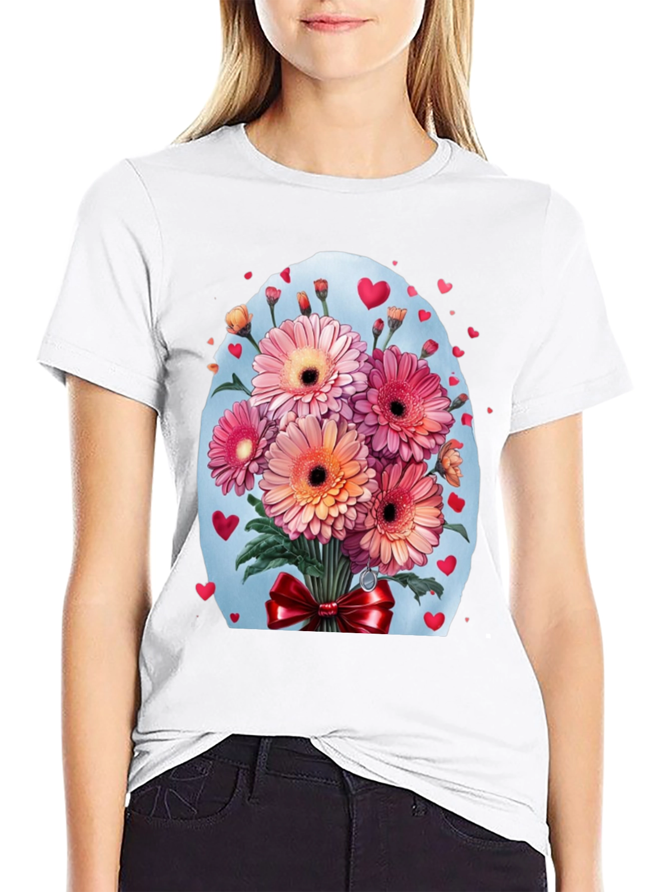 Floral Bouquet Heart T-Shirt - Romantic Design