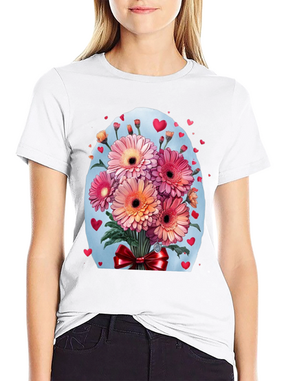 Floral Bouquet Heart T-Shirt - Romantic Design