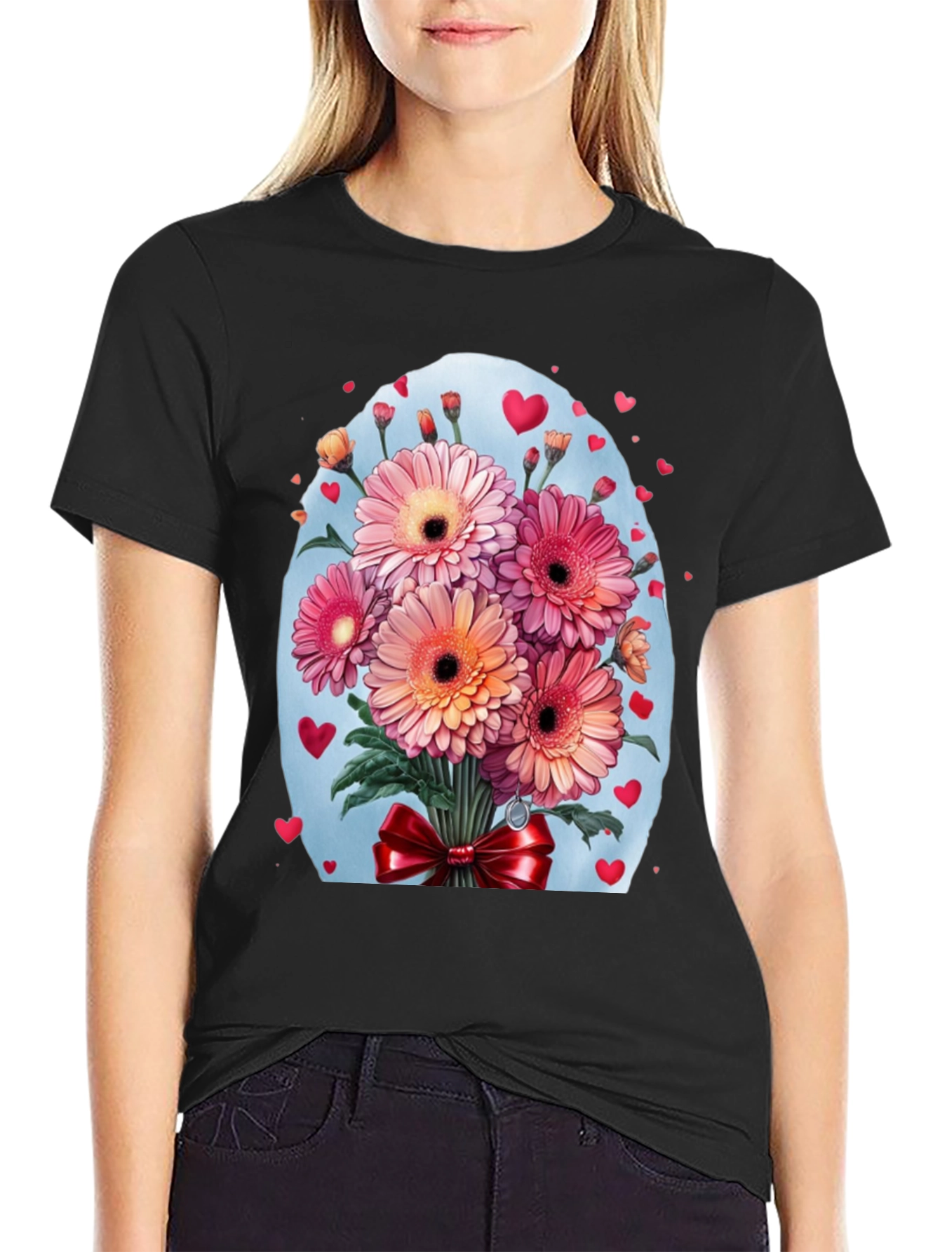 Floral Bouquet Heart T-Shirt - Romantic Design