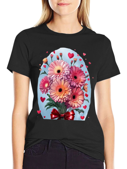 Floral Bouquet Heart T-Shirt - Romantic Design