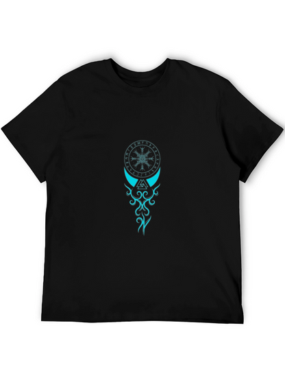 Black T-Shirt with Teal Viking Symbol Graphic