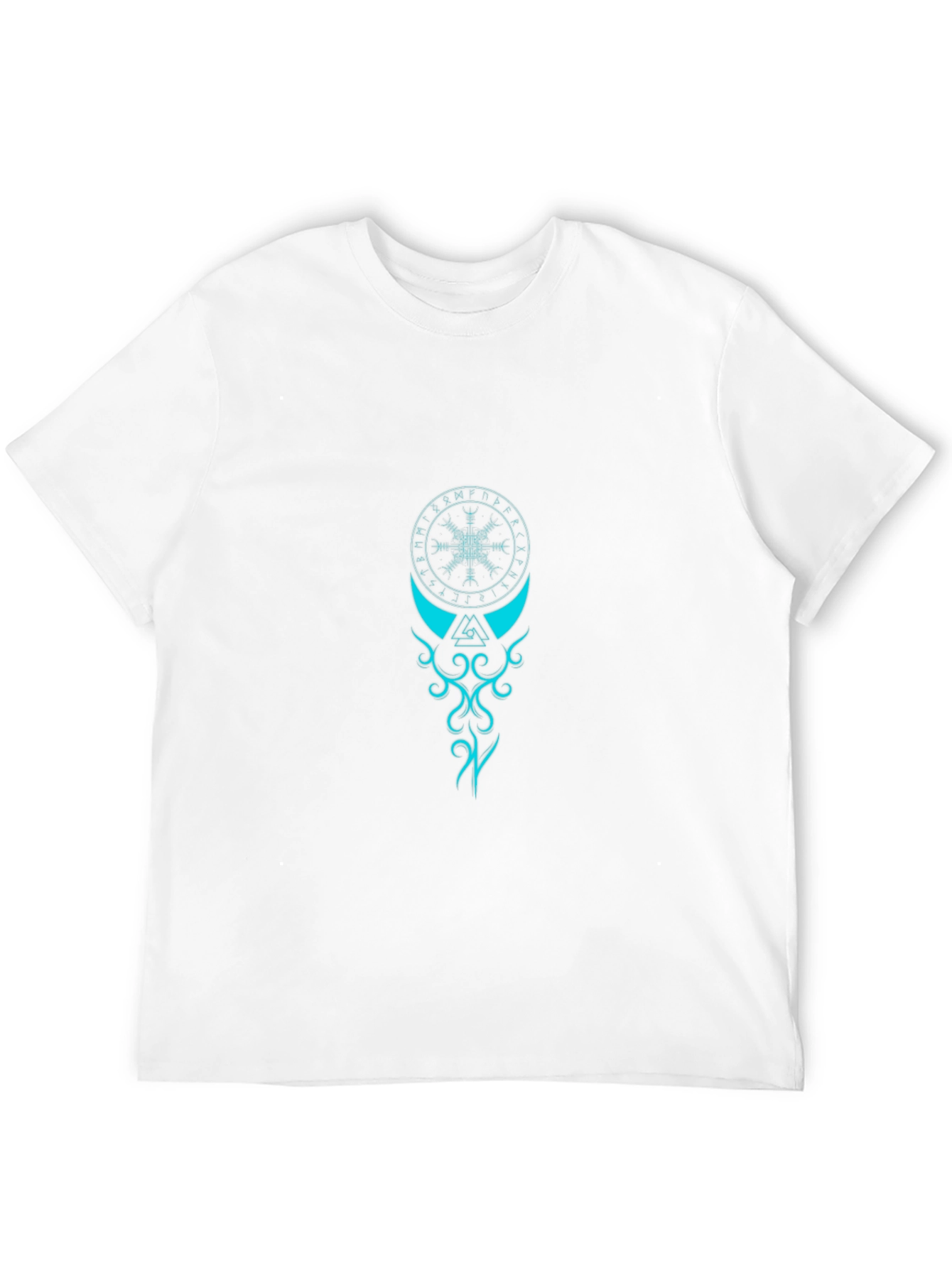Black T-Shirt with Teal Viking Symbol Graphic