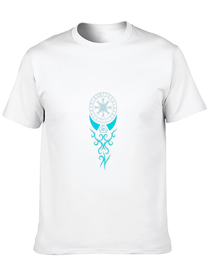 Black T-Shirt with Teal Viking Symbol Graphic