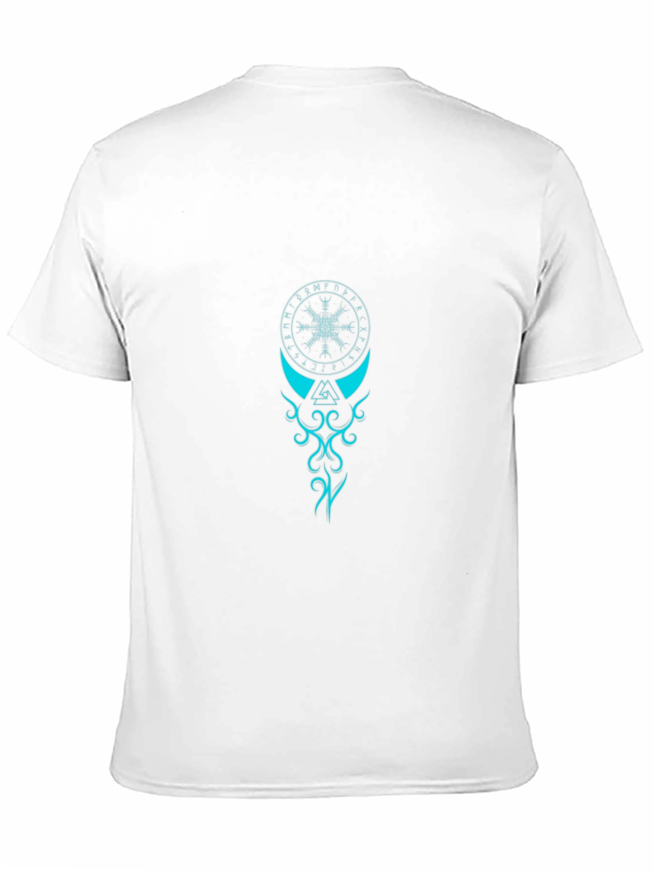 Black T-Shirt with Teal Viking Symbol Graphic