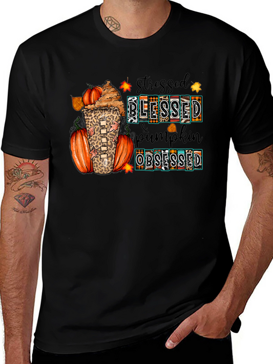 Stressed Blessed Pumpkin Obsessed Fall T-Shirt