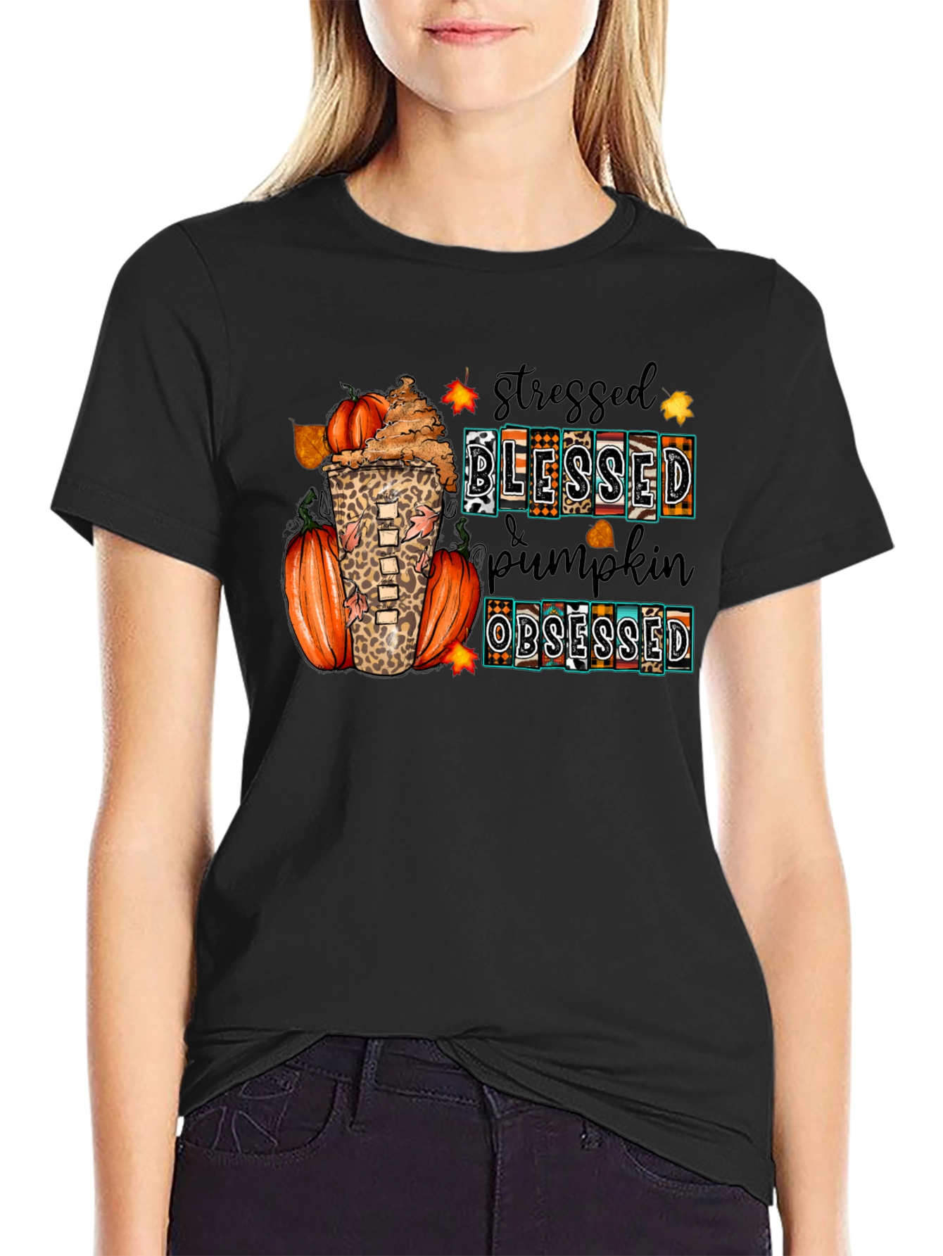 Stressed Blessed Pumpkin Obsessed Fall T-Shirt