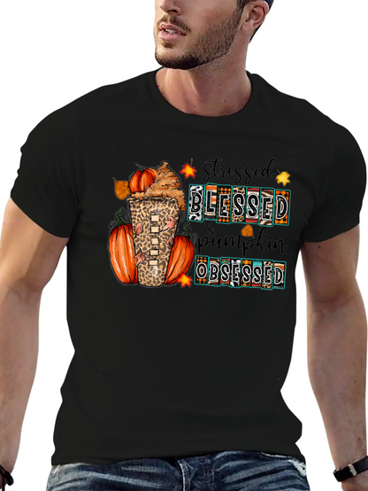 Stressed Blessed Pumpkin Obsessed Fall T-Shirt