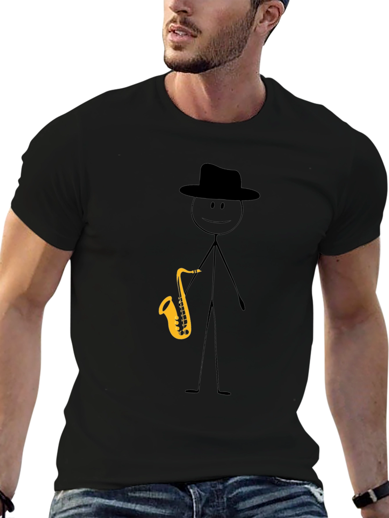 Saxophone Stick Figure Graphic Tee